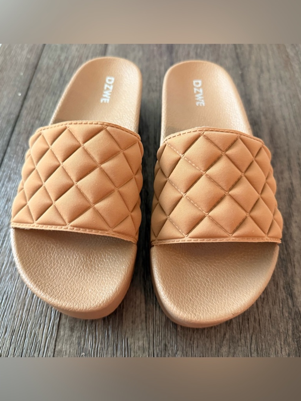 SHEIN Quilted Slide Sandals in Tan